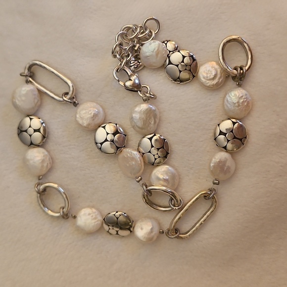 BRIGHTON Pebble and Freshwater Coin Pearl Chain Choker Necklace - Picture 8 of 8